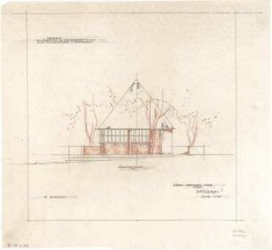 Gsaenger, Gustav; Friedrichshafen (Baden-Württemberg); Zeppelin - Museum - Entwurf, Eingabeplan zum Verkaufskiosk der Zeppelinwohlfahrt an der Margartenstr., Südwestseite (Ansicht)