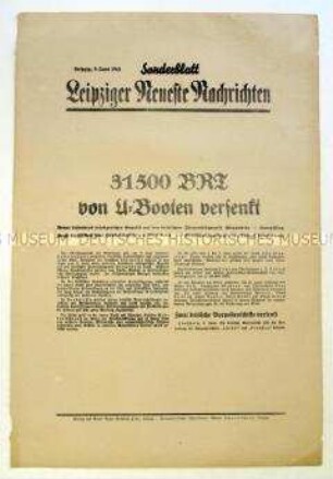 Sonderblatt der "Leipziger Neuesten Nachrichten" zum deutschen Luftangriff auf den britischen Flottenstützpunkt Alexandria