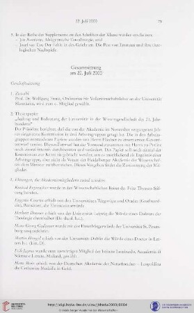 Gesamtsitzung am 22. Juli 2000