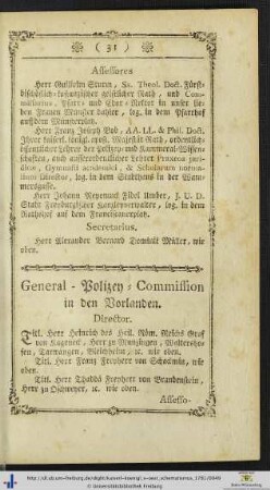 General-Polizey-Commission in den Vorlanden.