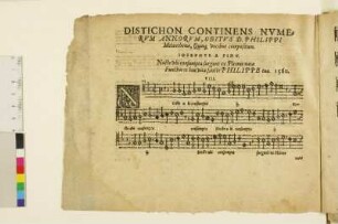 DISTICHON CONTINENS NUMERUM ANNORUM, OBITUS D. PHILIPPI Melanchthonis, Quinque Vocibus compositum