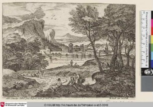 [Flute Player; Landschaft mit Flötenspieler am Ufer eines Flusses]