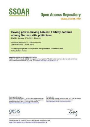 Having power, having babies? Fertility patterns among German elite politicians