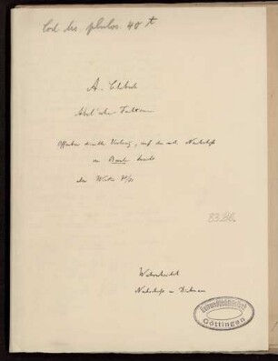 Theorie der Abelschen Functionen. [Vorlesungsnachschrift], Göttingen, 1870 - 1871 : Abel'sche Funktionen [Umschlagtitel]