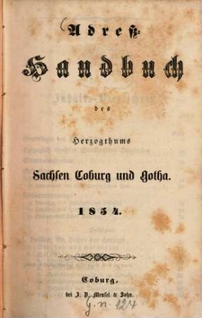 Adreß-Handbuch des Herzogthums Sachsen-Coburg und Gotha. 1854