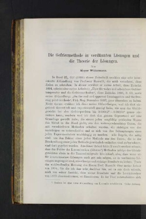 Die Gefriermethode in verdünnten Lösungen und die Theorie der Lösungen.