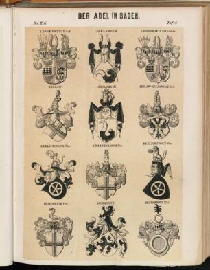 Taf. 4. Langenstein Grf. - Adelsheim. - Langenstein Grf. anders. - Andlaw. - Adelsheim. - Andlaw-Bellingen Grf. - Berlichingen, Fhr. - Andlaw-Birseck Fhr. - Berckheim Fhr. - Berstett. - Bettendorf Fhr.