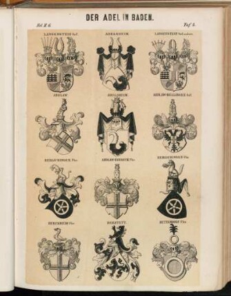 Taf. 4. Langenstein Grf. - Adelsheim. - Langenstein Grf. anders. - Andlaw. - Adelsheim. - Andlaw-Bellingen Grf. - Berlichingen, Fhr. - Andlaw-Birseck Fhr. - Berckheim Fhr. - Berstett. - Bettendorf Fhr.