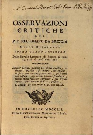 Osservazioni critiche sopra certo articolo delle novelle letterarie di Firenze