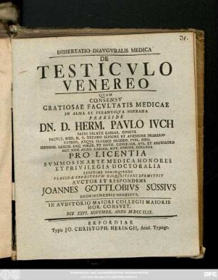 Dissertatio Inavgvralis Medica De Testicvlo Venereo