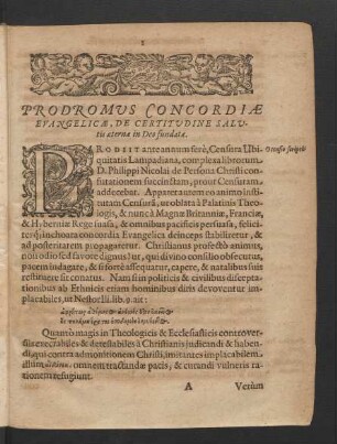 Prodromus Concordiae Evangelicae, De Certitudine Salutis aeternae in Deo fundatae.