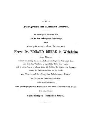 Festgruß an Eduard Dürre. Am dreißigsten November 1876