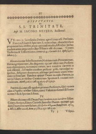 Disputatio. De S.S. Trinitate, Resp. M. Jacobo Meyero, Basileensi