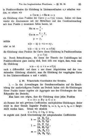 § 30. Trimetrische Coordinaten der Geraden.