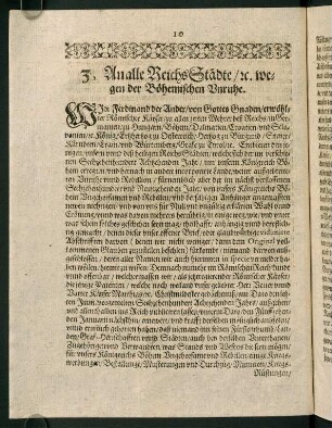 10-12, 3. An alle Reichs-Städte wegen der Böhemischen Unruhe