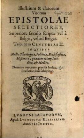 Illustrium et clarorum virorum Epistolae selectiones