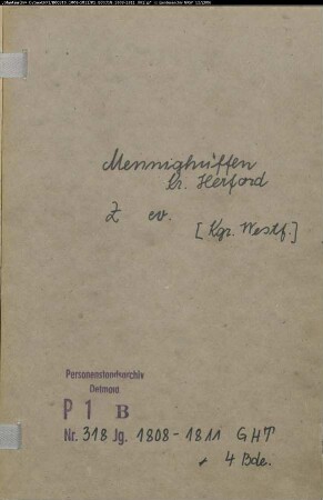 Zivilstandsregister der evangelischen Gemeinde Mennighüffen, Kreis Herford (GHT 1808-1811). (Gemeinde: Evangelische Gemeinde Mennighüffen)