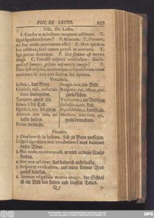 VIII. De Lecto.