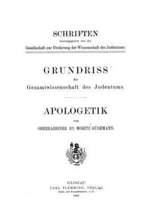 Jüdische Apologetik / Moritz Güdemann