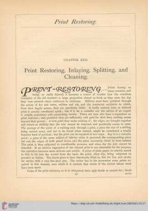 Chapter XXII. Print Restorng, Inlaying, Splittig, and Cleaning