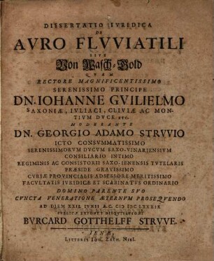 Dissertatio iuridica de auro fluviatili sive Von Wasch-Gold