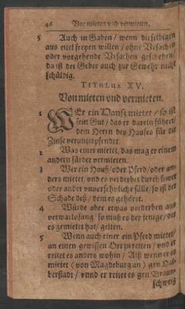 Titulus XV. Von mieten und vermieten.