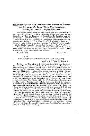 Heilpädagogische Fachkonferenz des deutschen Vereins zur Fürsorge für jugendliche Psychopathen : Berlin, 29. und 30. September 1932