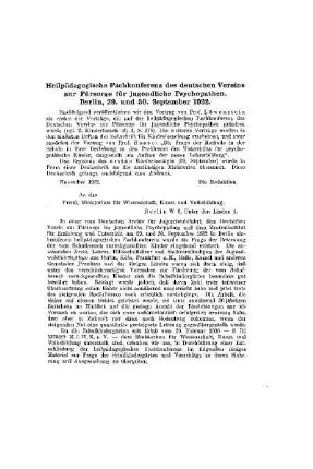 Heilpädagogische Fachkonferenz des deutschen Vereins zur Fürsorge für jugendliche Psychopathen : Berlin, 29. und 30. September 1932