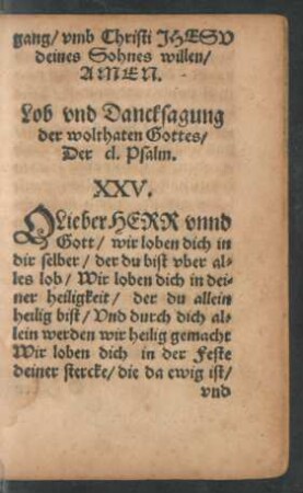 Lob und Dancksagung der wolthaten Gottes/ Der cl. Psalm. XXV.