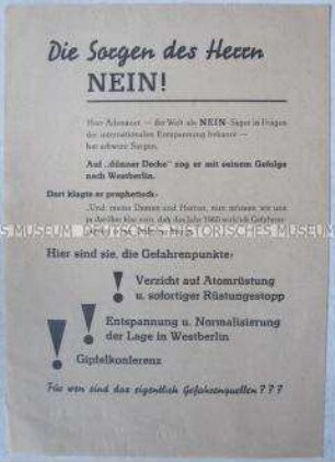 Propagandaflugblatt der SED mit Polemik gegen die Bundesregierung