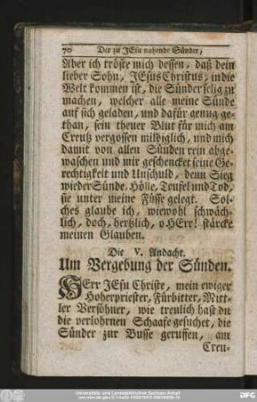 Die V. Andacht. Um Vergebung der Sünden.