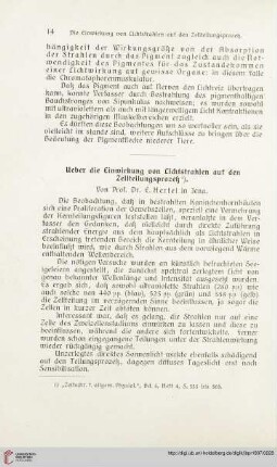 21: Ueber die Einwirkung von Lichtstrahlen auf den Zellteilungsprozeß