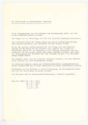 Schauspielhaus, Wuppertal: Schriftstück, Erläuterungen zur Haupttreppe