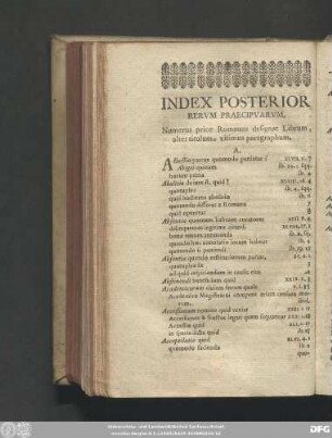 Index Posterior Rerum Praecipuarum.