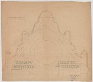 Thiersch, Friedrich von; München; Münchner - Kindl - Keller, Erweiterungsbau - Hauptgiebel (Schnitt)