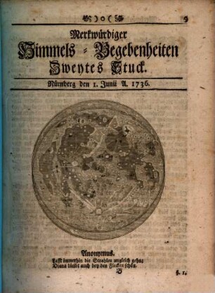 Merkwürdiger Himmels-Begebenheiten Stück .... 1736,2 (Juni)