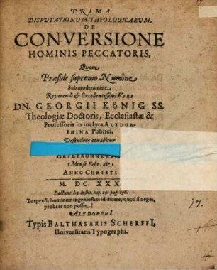 Prima disputationum theologicarum de conversione hominis peccatoris