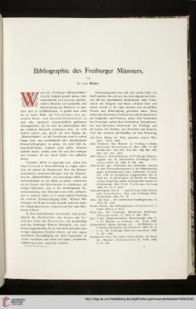 Bibliographie des Freiburger Münsters