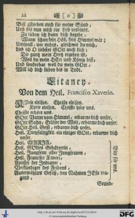 Litaney von dem Heil. Francisco Xaverio.