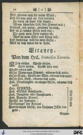 Litaney von dem Heil. Francisco Xaverio.