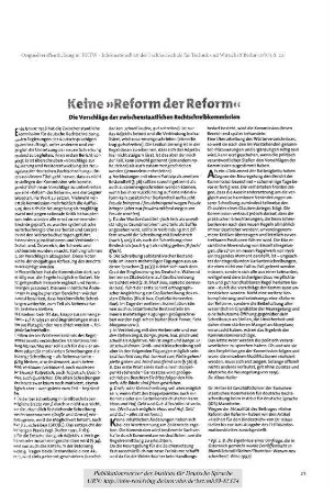 Keine "Reform der Reform". Die Vorschläge der zwischenstaatlichen Rechtschreibkommission