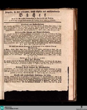 Karlsruher Zeitung, Buchwerbung