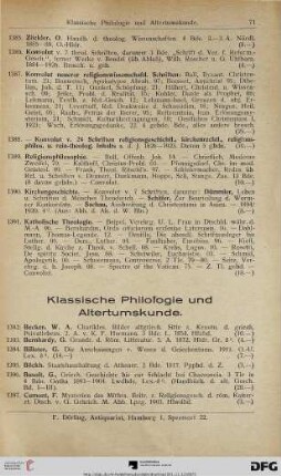 Klassische Philologie und Altertumskunde (Nr. 1392-1484)