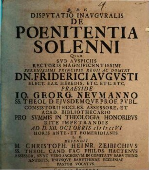 Dispvtatio Inavgvralis De Poenitentia Solenni