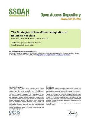 The Strategies of Inter-Ethnic Adaptation of Estonian Russians