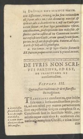 De Iuris Non Scripti Partibus, Id Est, De Traditione Et consuetudine. Titulus III.