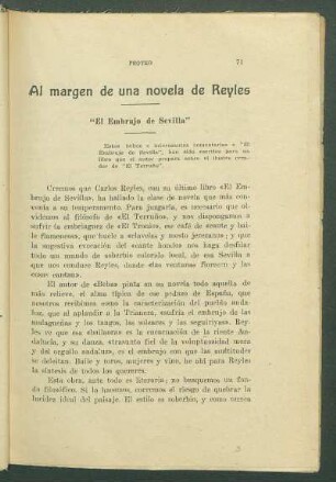 Al margen de una novela de Reyles : "El Embrujo de Sevilla"