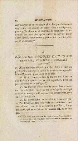 6. Régles De Conduite D'Un Usage Général, Publiées A Londres En 1734.