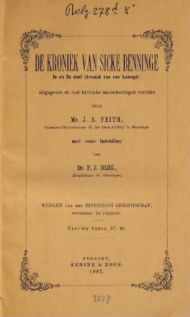 De kroniek van Sicke Benninge : 1e en 2e deel (kroniek van van Lemego)