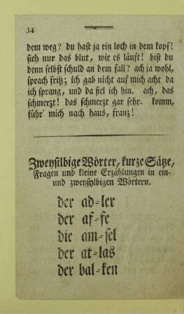 Zweysilbige Woerter, kurze Saetze